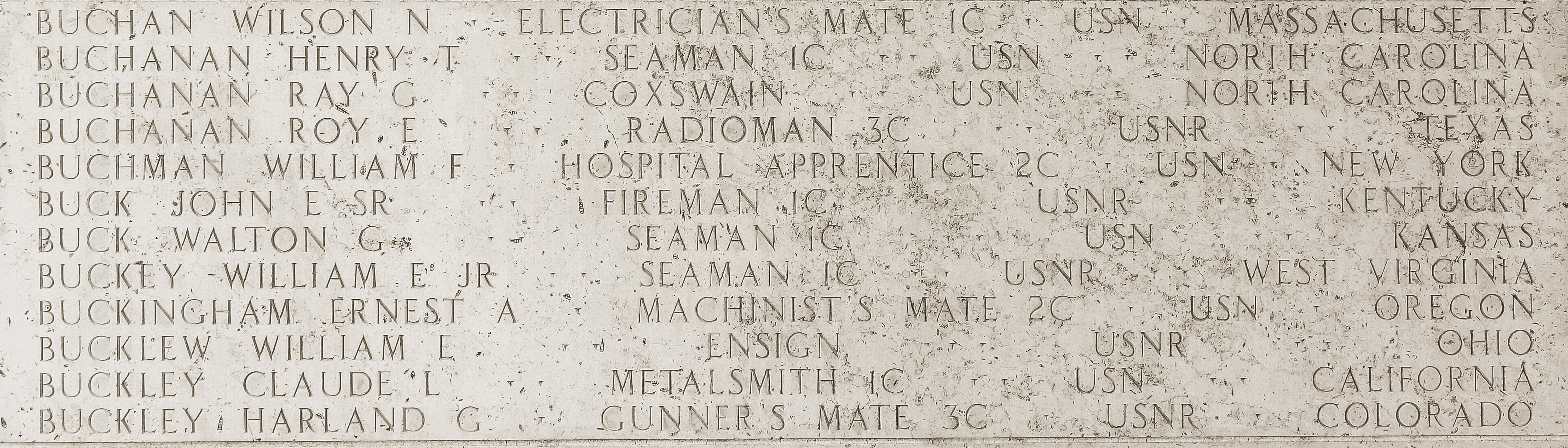 John E. Buck, Fireman First Class